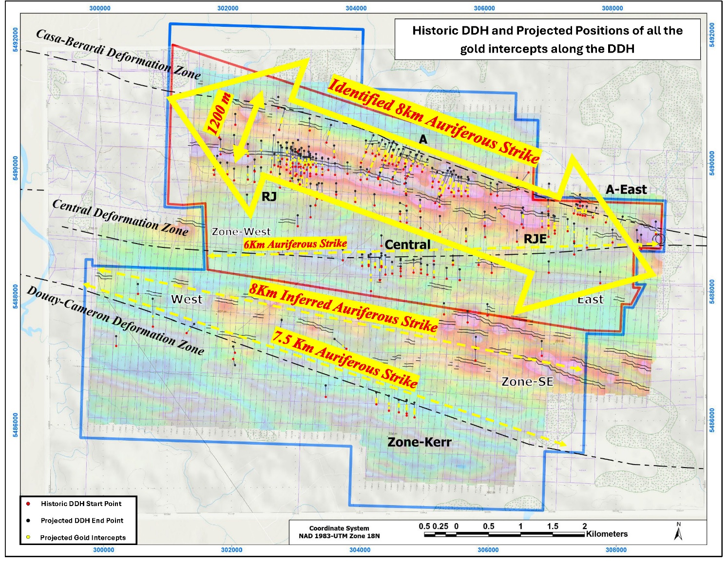 Figure 3 - Historic drillhole locations; Formation believes that there is over 15 kilometres of strike to explore at the N2 property.